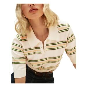 Reformation 'Campbell' White Cotton Polo Sweater Size S